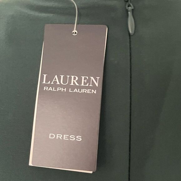 NWT Lauren Ralph Lauren green long sleeve dress with faux leather accent  size 4 - Picture 5 of 11